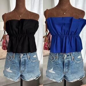 TWO Strapless Ruffle Tops BRAND NEW Blue & Black Summer Women's Size Large